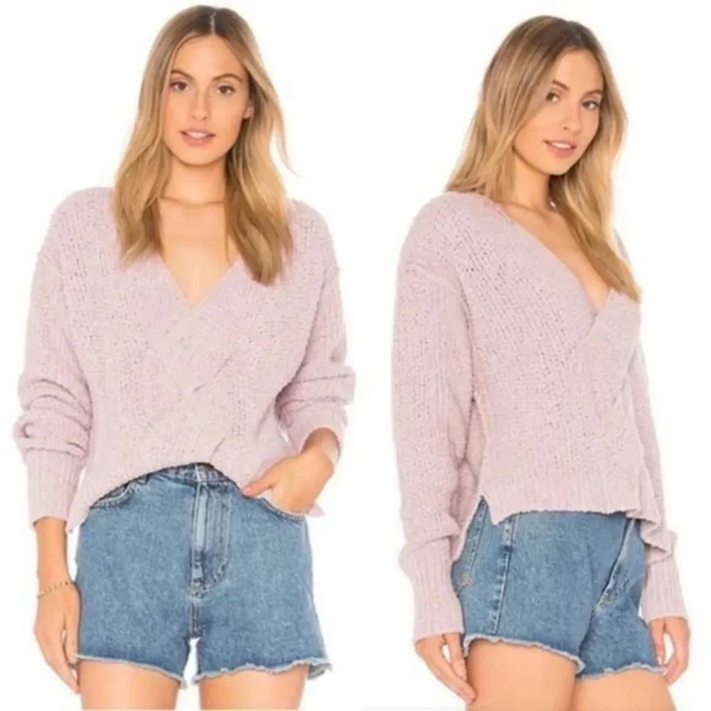 FREE PEOPLE COCO V-NECK TWIST DETAIL PULLOVER KNIT SWEATER SIZE L